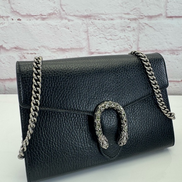 Gucci Black Pebbled Leather Dionysus Mini Wallet On Chain Bag - Picture 4 of 16